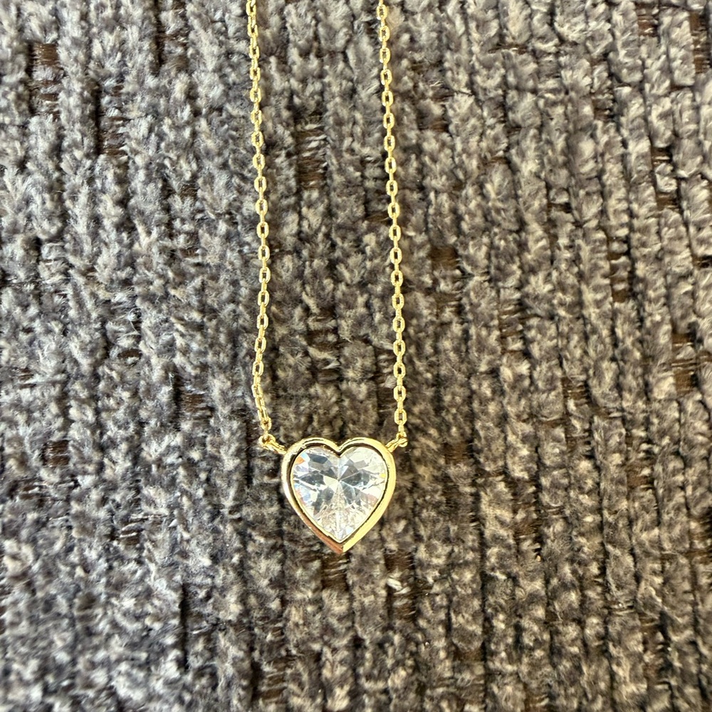 Melinda Maria Gold Heart Necklace with Clear Crystal
